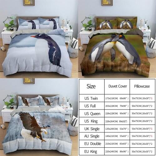 Animal Penguin Pattern Bedding Set Soft Duvet Cover Twin Queen King Size Kids Bedding 2-3 Piece