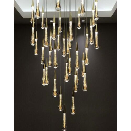 Gold Water drop Crystal Creative Pendant Light European-style Luxury LED Lamps Moderm Glass Indoor Lighting Restaurant