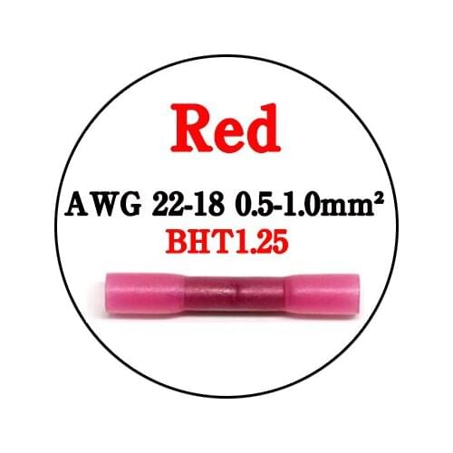 10pc BHT2 AWG 22-18 Heat Shrink Butt Connectors Solder Seal Wire Connectors Terminals Automotive Insulated Waterproof Red