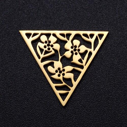 10Pcs / Lot Stainless Steel Flower Hollow Triangle Connector Charm Pendant For Making Bracelet Necklace