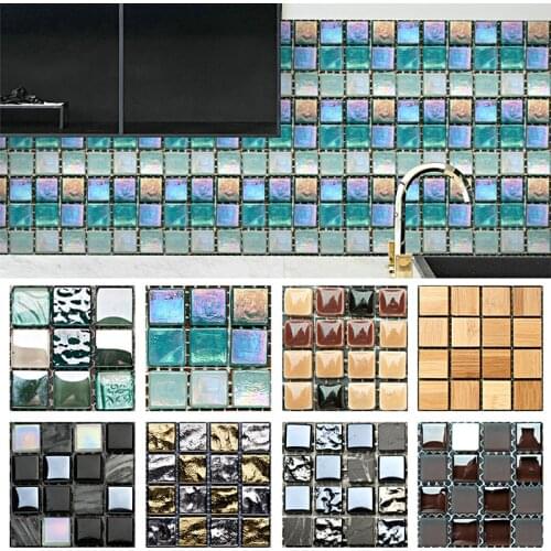 10 pcs Waterproof Mosaic Wall Sticker DIY Self-Adhesive Tiles Decals Decor Bathroom Kitchen Home Decor Art Wallpaper