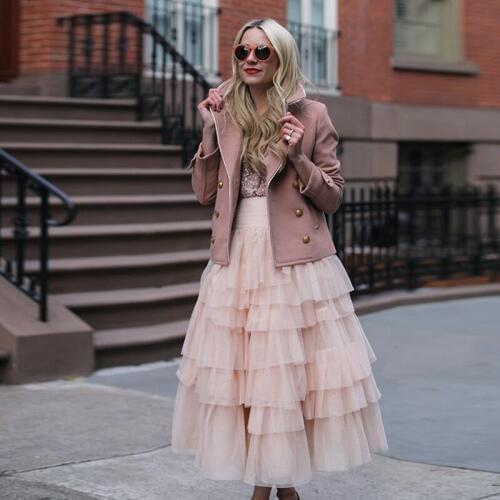 2017 Modest Tiered Ankle Length Tulle Skirts For Women Tiered Ruched Long Tutu Skirt Puffy Custom Made Elatsic Waist Clothing