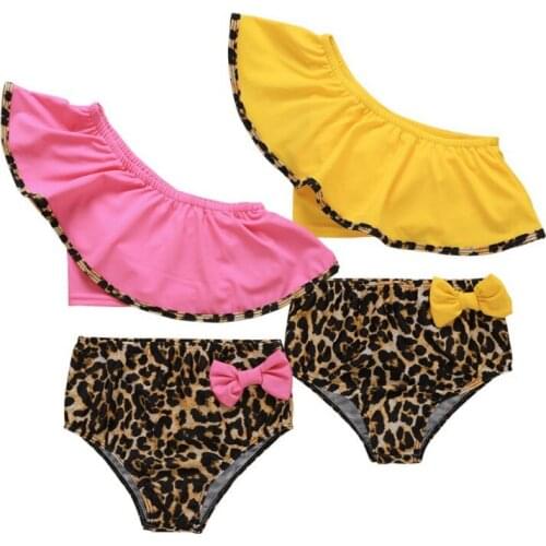 2021 Girl Bikini Swimwear Leopard Solid Color Sleeveless Swimsuit Summer Beach Pool Biquini Bathing Suit Two pieces