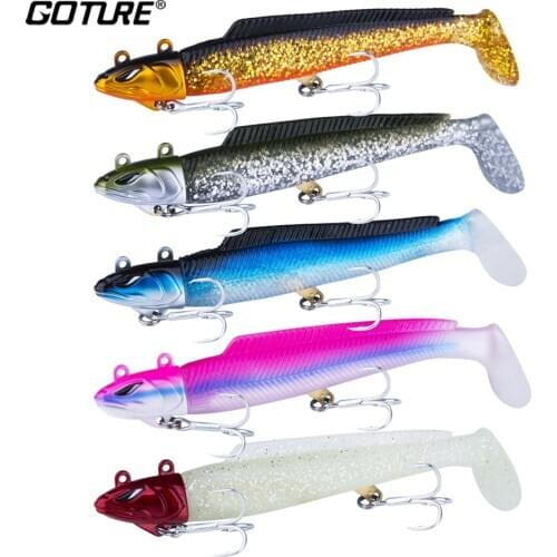 Goture Black Minnow Lead Head Fishing Lure Soft Rubber Tail Swimbait 10.5cm 21g/11.5cm 28g 5pcs/lot