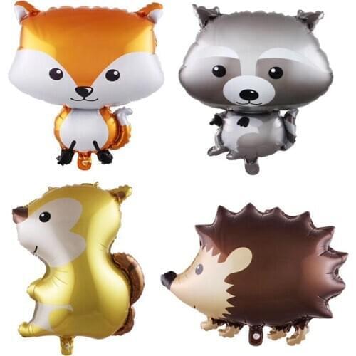 50pcs/lot Forest animal Foil balloons Fox hedgehog squirrel raccoon Helium ballon Birthday party decoration kids toy baby shower