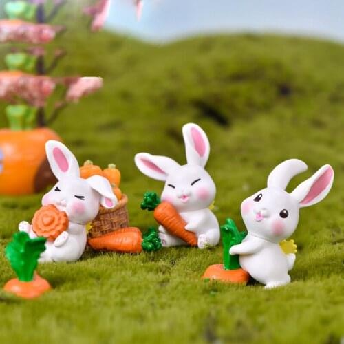 6pcs/set White Rabbit Figurine Micro Landscape Diy Home Decor Miniature Fairy Garden Ornament Decoration Accessories