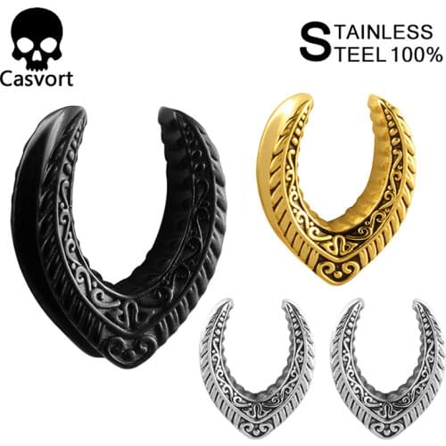 Casvort 2 PCS New Saddle Ear Tunnel Plug Piercing Ring Expander Studs Stretchers Fashion Body Piercing Jewelry Earrings Gift