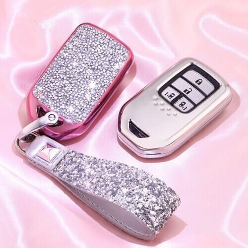 Luxury Diamond Crystal Shining Car Key Case Cover Shell Fit Honda Accord Civic CRV HRV Jade Crider Odyssey Pilot 2015 2017 2018