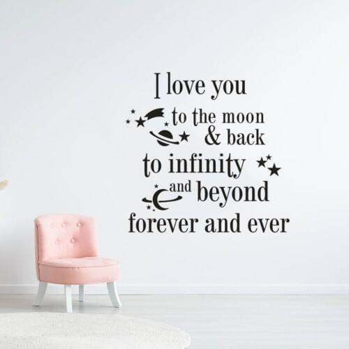Kids Nursery Room Decor Love You To The Moon And Back Quote Wall Decals Infinity Love For Babys Vinyl Stars Wall Sticker AZ902
