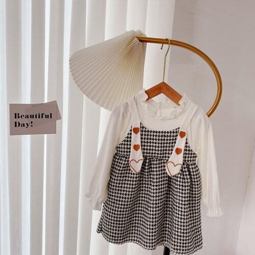 Autumn Preppy Style ChildrenS Long Sleeve O Neck Patchwork Houndstooth Print Princess Girls Pleated Dress Vestidos