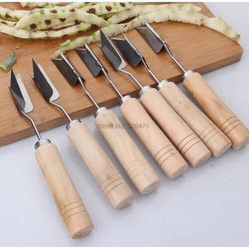 By dhl 500pcs practical Wooden Anti Slip Handle 2 Blades Pineapple Fruit Peeler Cutter Silver Tone