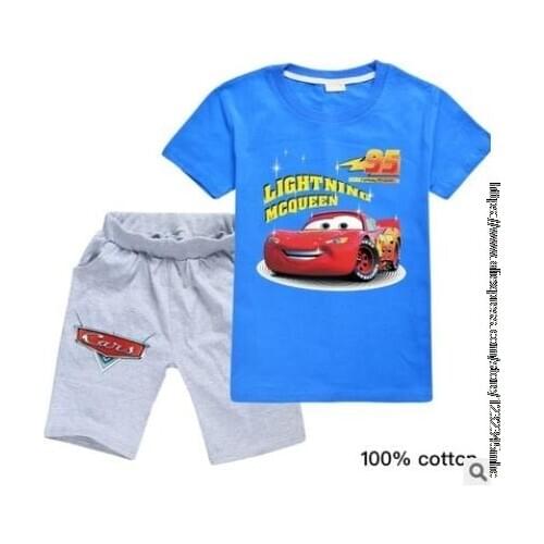 Disney Toddler Girl Clothes Kids 95 Car Clothing Sets 100% Cotton Cartoon Children Summer Shirt Short Sleeve Girls Clothing