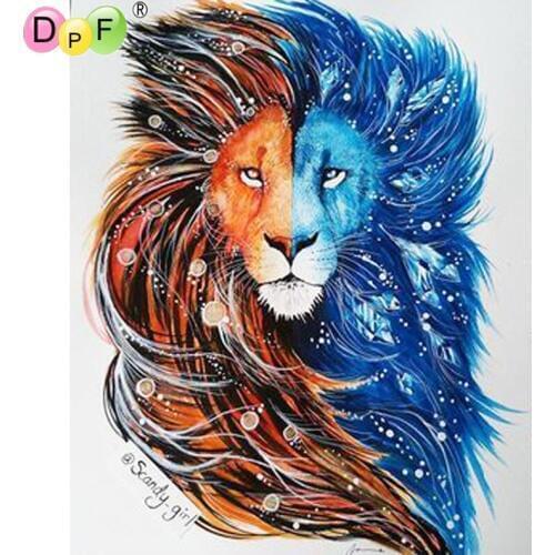 DPF 5D Round full Diamond Embroidery Needlework magic bule yellow lion Diamond painting Cross Stitch diamond Mosaic decor crafts