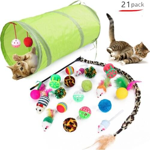 21 Pcs Cat Toys Indoor For Cats Kittens Wand Cat Tunnel Toy Mice Balls Pet Teeth Cleaning Toy