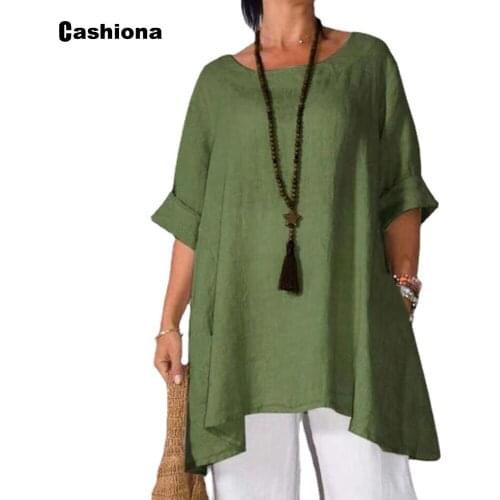 Cashiona Plus size Women Latest Casual Shirt Blouse Half Sleeve Summer Linen Top Ladies Elegant blusas Tunic Femme Clothing 2021