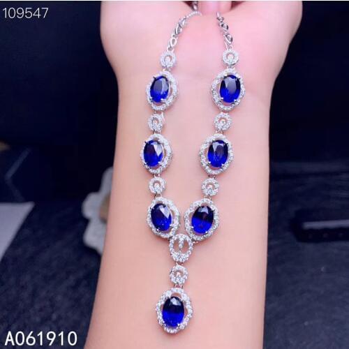 KJJEAXCMY boutique jewelry 925 sterling silver inlaid natural Blue corundum gemstone female luxury necklace pendant popular