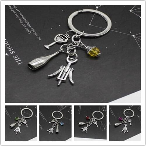 Cocktail Grape Wine Corkscrew Wine Glass Keychain Bar Keychain