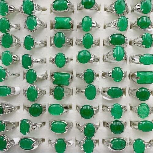 20Pcs/Lot Gem Stone Rings Natural Green Band Fashion Charm Party Jewelry Beautiful Mixed Size Style Gift Fit Women And Men