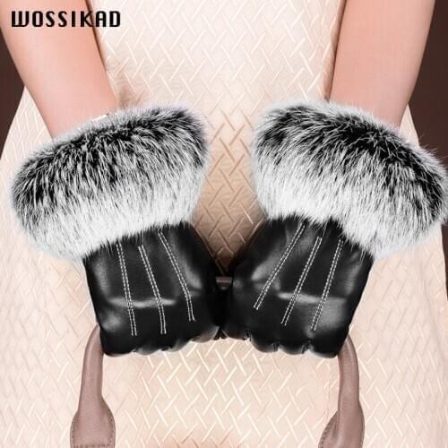 Leather Gloves Winter Touch Screen Genuine Leather Women Gloves Pelucia Lining Driving Gloves Fur Luxurious Mitaine Femme Mitten