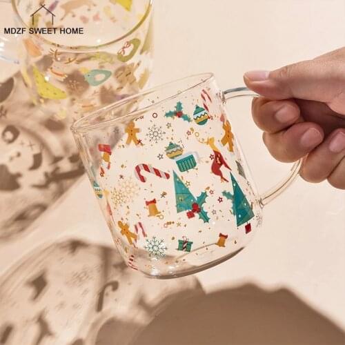 450ml Creative Glass Drink Cup Elk Forest Coffee Mug Milk Teacup With Handle Not Inverted Kitchen Party Drinkware Beer Mugs