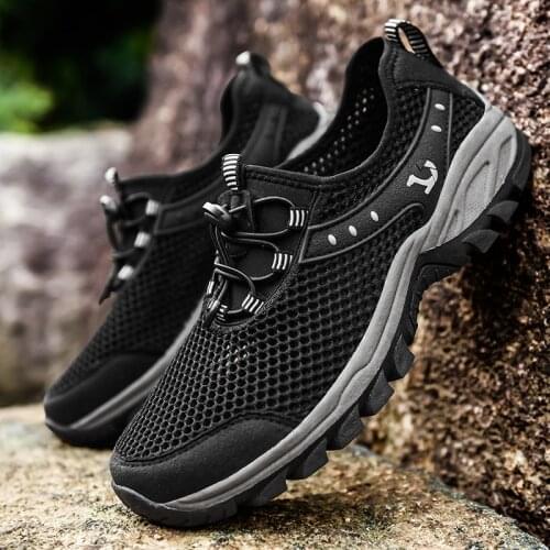 New Men Hiking Shoes Sneakers Light Breathable Summer Sandals Outdoor Vacation MeshFabric Shoes Mesh Trekking Mountain Sneakers