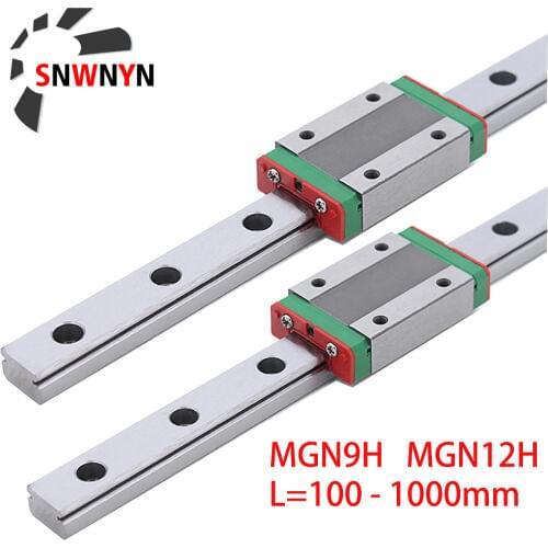 CNC Parts MGN9H MGN12H 250 400 1000mm Miniature Linear Rail Slide 2Pcs MGN Linear Guide+2Pcs MGN9H Or MGN12H Carriage 3D Printer