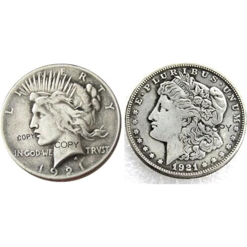 US Coins 1921/1921 Two Faces UNC/Old Color Peace Dollar/Morgan Dollar copy Coins Silver Plated