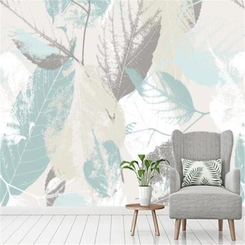 Custom Mural Wallpaper Modern Hand-Painted Leaves Living Room Background Wall Painting