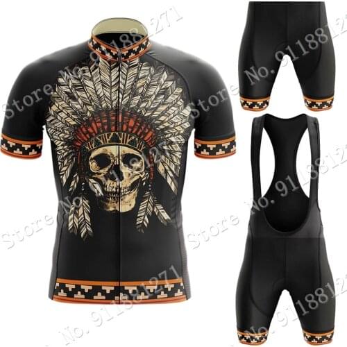2021 New Skull Retro Cycling Jersey Set Summer Cycling Clothing Road Bike Suit Mountain Bicycle Shirt Bib Shorts MTB Maillot