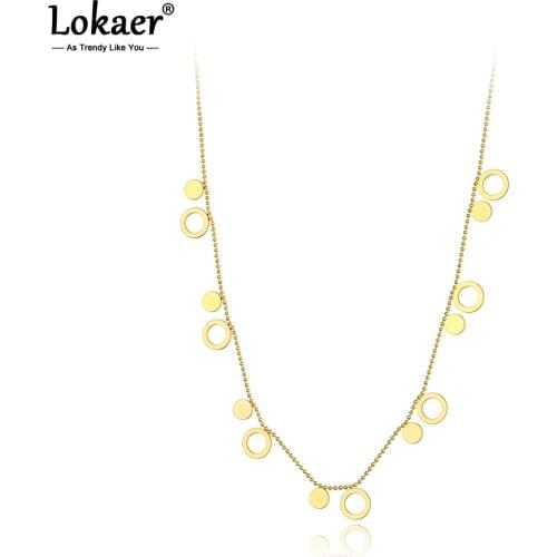 Lokaer Bohemia Titanium Stainless Steel Disc & Circle Choker Necklace For Women Girls Original Design Link Chain Necklace N21031