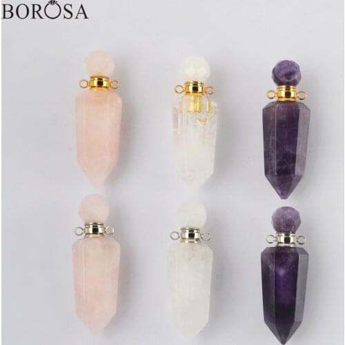 BOROSA Gold/Silver Plated Multi-kind Natural Stone Perfume Bottle Diffuser Connector Essential Oil Bottle for Necklace WX1831