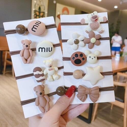 Korean 6 CM Diameter Cartoon Bear Flowers Beige Hair Bands Lovely Sweet Cute Girl High Elastic Rubber Bands Fashion Headwear