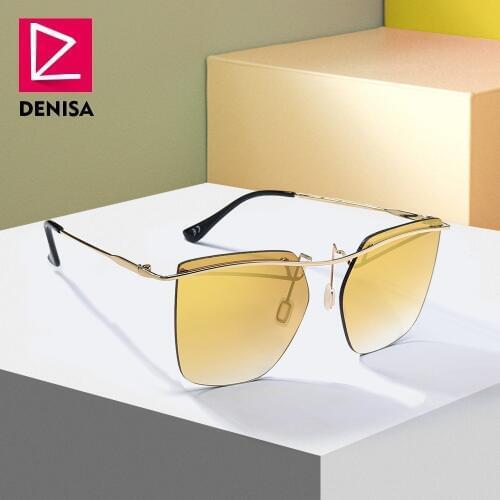 DENISA Yellow Square Rimless Sunglasses Men Women 2019 Fashion Trendy Blue Sun Glasses Girls UV400 lunette soleil homme G22077