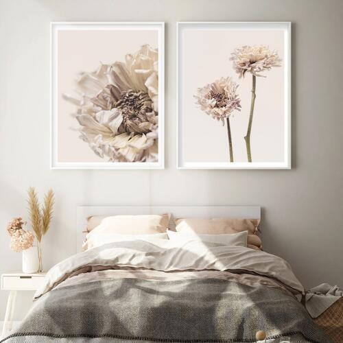 Modern Dried Protea Blooming Flower on Beige Canvas Painting Wall Art Posters Prints Pictures for Living Room Home Decoration