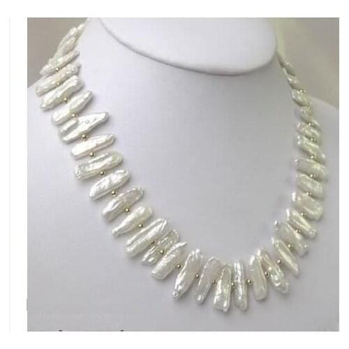 Surprising!18''Inchs Pearl Necklace AA 5-15MM White color Genuine Freshwater Pearl Necklace &3mm yellow gold beads