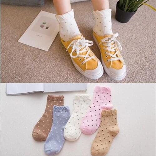High Quality Funny Woman Dot Pattern Pink Cute Novelty Cotton Comfortable Breathable Durable Crew Socks Cheap D-94