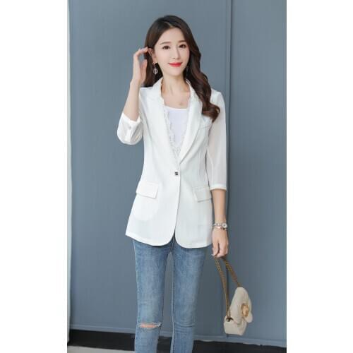 Brieuces Womens Jacket spring Autumn New Womens Fashion Slim 3/4 Sleeve Black Small Suit Ladies One button coat Womens Blaze