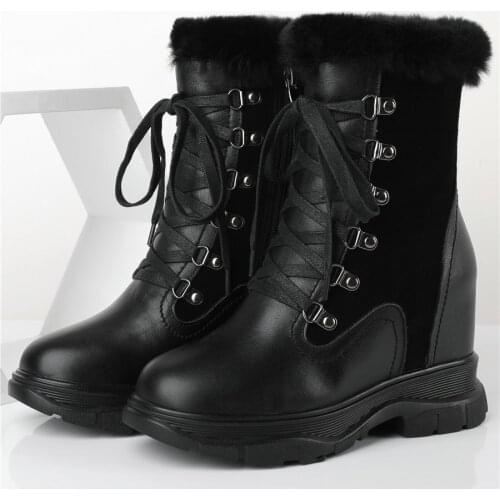 2020 Winter Fashion Sneakers Women Genuine Leather High Heel Ankle Boots Female High Top Warm Fur Round Toe Platform Pumps Shoes