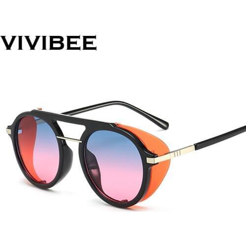 VIVIBEE Gothique Women Round Sunglasses Steampunk Men Gradient Elegant Summer Sun Glasses 2020 Trendy Punk Ladies Clout Goggles