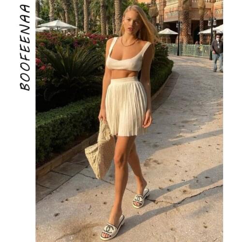 BOOFEENAA Sexy Knit Sweater 2 Piece Sets Womens Vacation Outfits Summer 2021 Crop Top Mini Skirt Suits Y2k Dress C88-EB30