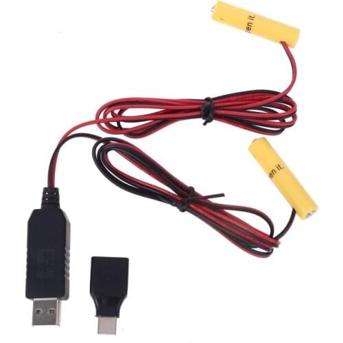 2in1 USB or Type C to Dual LR03 AAA Battery Eliminator Power Supply Cable Replace 1-4pcs AAA Battery For Toy LED Light