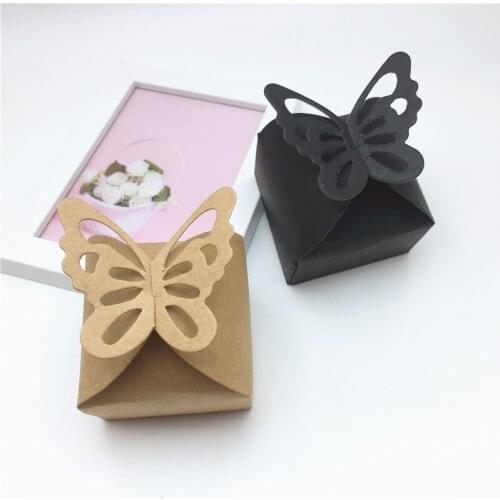 20 pcs Brown and Black Butterfly Shape Gift Packaging Paper Boxes Blank Rretro Small Candy Boxes 6x6x7cm