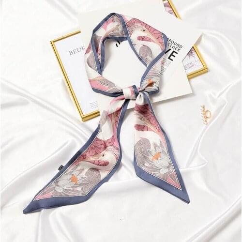 2021 Skinny Women Silk Scarf New Elegant BIrds Prints Neckerchief Ties Femme Luxury Long Hair Ribbon Headscarf Wraps Scarves