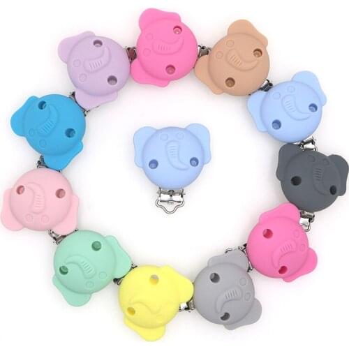 3Pcs Baby Pacifer Mini elephant Shape Perle Silicone Teether Clip DIY Baby Dummy Chain Nipple Holder Soother Nursing Teething