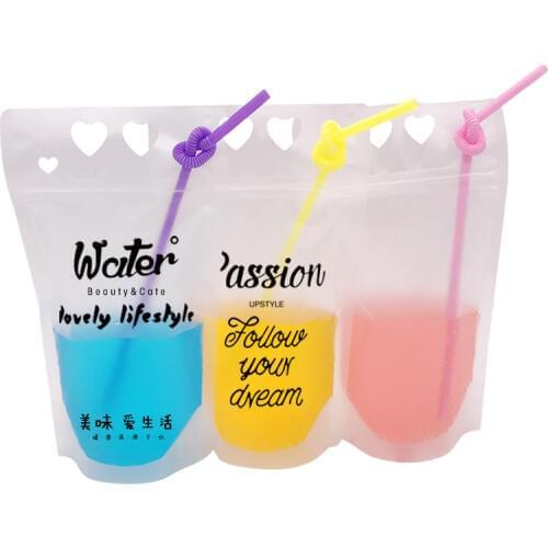 450ml Frosted print passion Self-sealed Plastic Beverage Bag DIY Drink Container Drinking Bag Fruit Juice Food Storage Bag