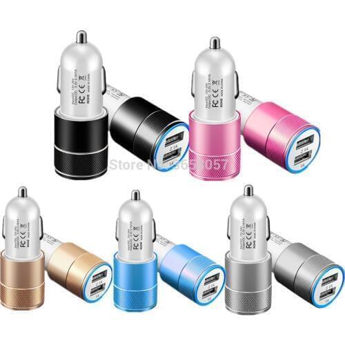 500pcs Mini Aluminum Material Dual 2 usb Port Universal USB Car Charger Cable Adapter For iphone x 8 7 plus for samsung s8