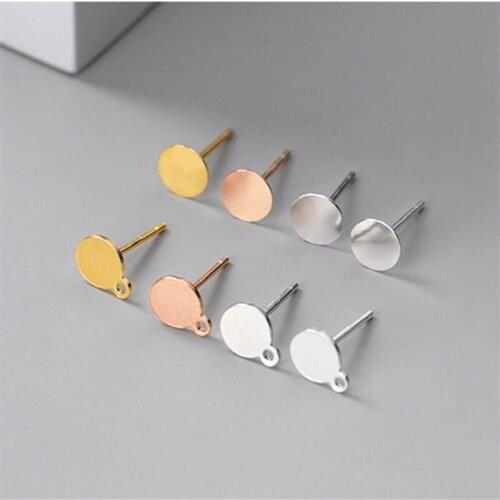 6 Pairs/lot Hypoallergenic Solid 925 Sterling Silver Earrings Posts 3 4 5 6 8mm Flat Pad Blank Earring Pin Studs