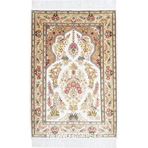 YILONG 2'x3' Persian silk carpet plants and birds vantage exquisite handmade silk rug (LH800B2x3)