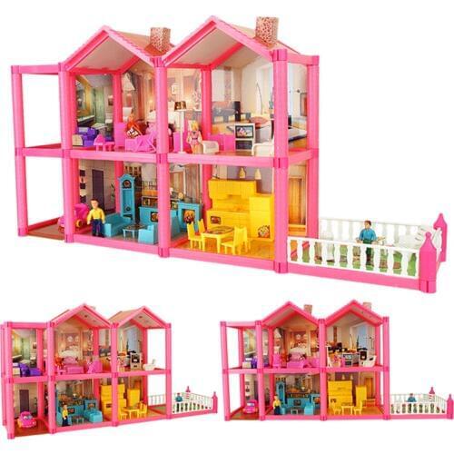 69*16.5*36cm No.955 DIY Family Doll House Toy Dollhouse Accessories With Miniature Furniture Garage Toys For Girl Gifts