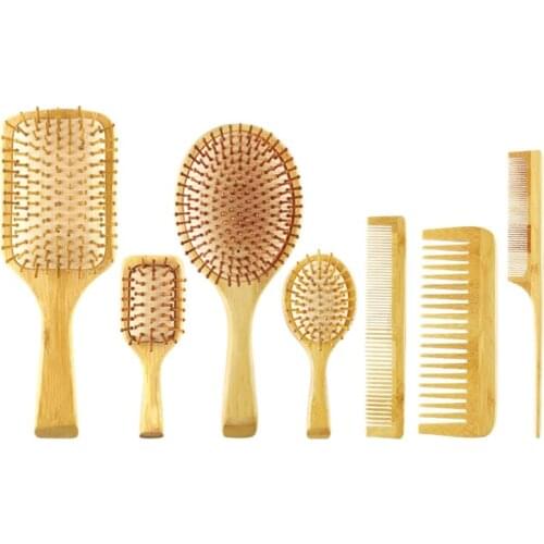 7pcs Bamboo Anti-Static Comb Detangling Hair Brush Scalp Massage Combs Hairdressing Styling Tools for Salon Home Use